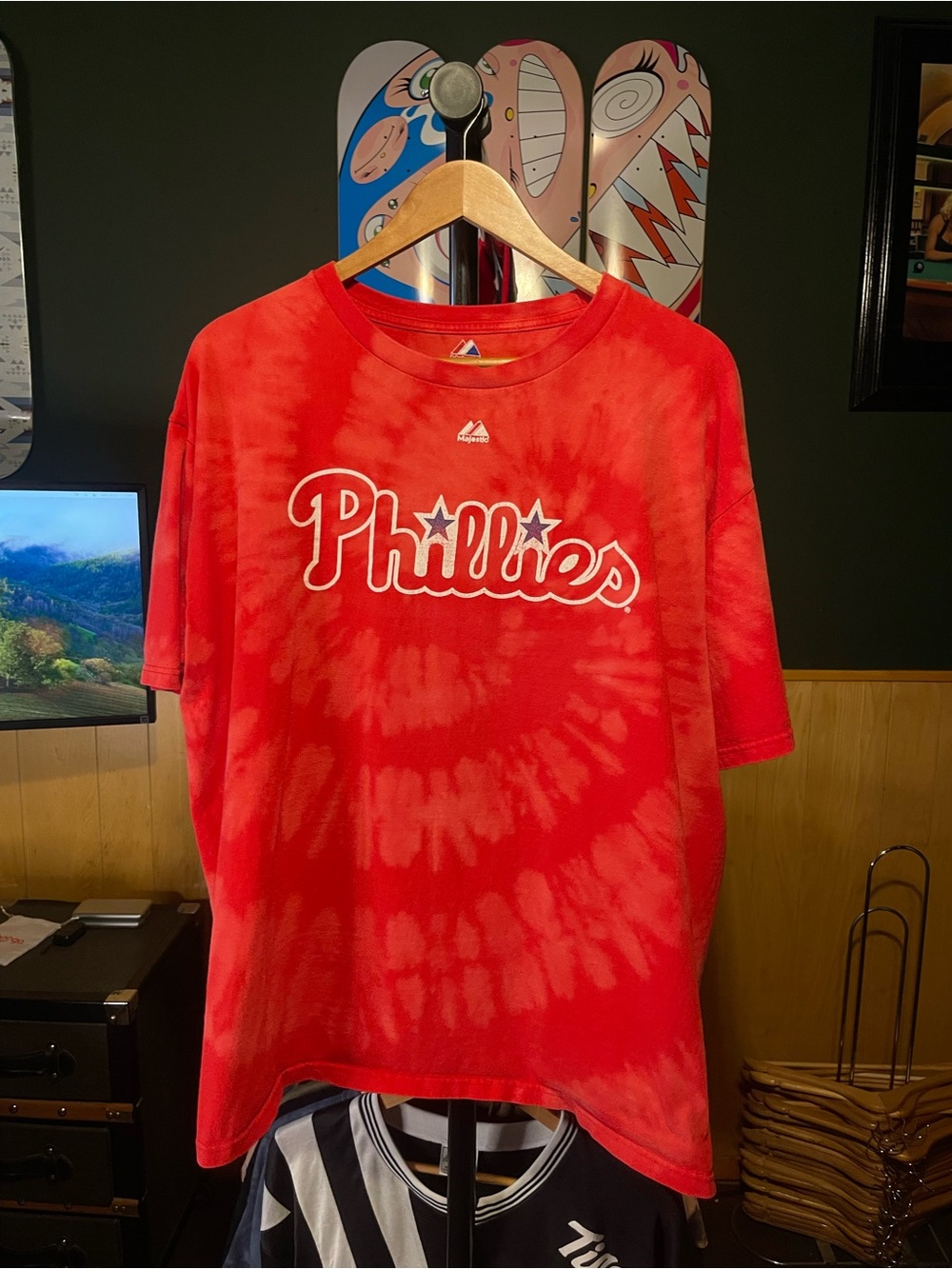 Phillies Red Tie-Dye Logo Tee # 3 pence men’s custom tie dye Mens 2XL